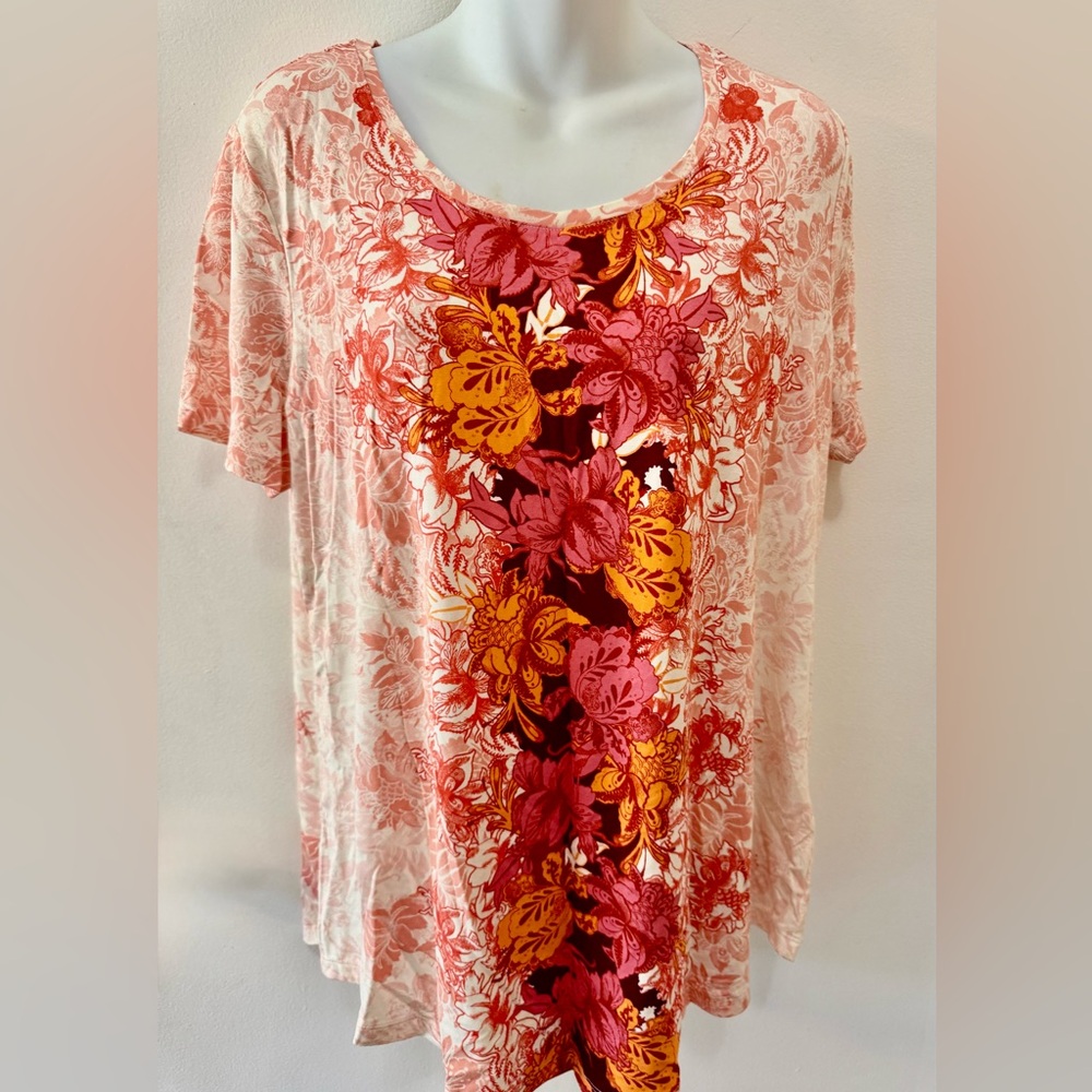 JM Collection Red and Orange Floral Blouse
